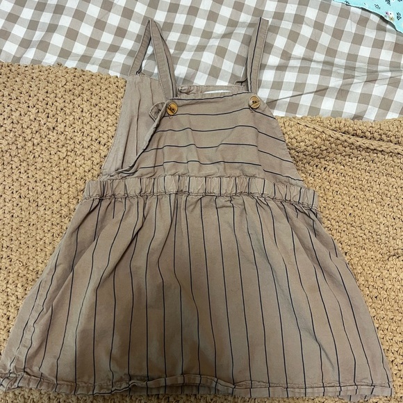Zara Striped Tan Pinafore Dress 18-24 Months - Picture 1 of 2
